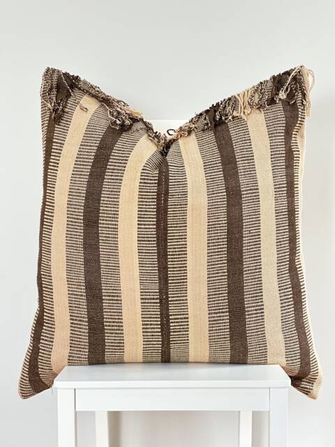 Brown Tribal Hemp Hand Woven Natural Dye Color Hmong Lumbar Pillow Cover - image 1