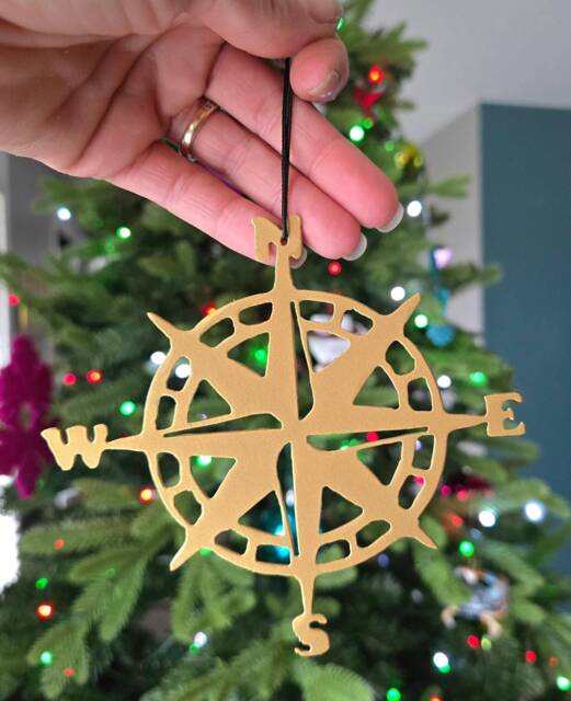 Compass Metal Art Ornament - Custom Christmas Tree Decoration Keepsake Gift Handmade in Usa - image 1