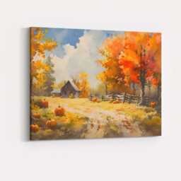 Vibrant Autumn Pumpkin Patch Rustic Farmhouse Watercolour Canvas Wall Art Print Decor Picture Ready To Hang - thumbnail 4