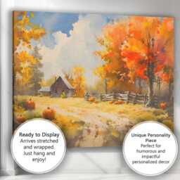 Vibrant Autumn Pumpkin Patch Rustic Farmhouse Watercolour Canvas Wall Art Print Decor Picture Ready To Hang - thumbnail 3