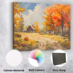 Vibrant Autumn Pumpkin Patch Rustic Farmhouse Watercolour Canvas Wall Art Print Decor Picture Ready To Hang - thumbnail 2