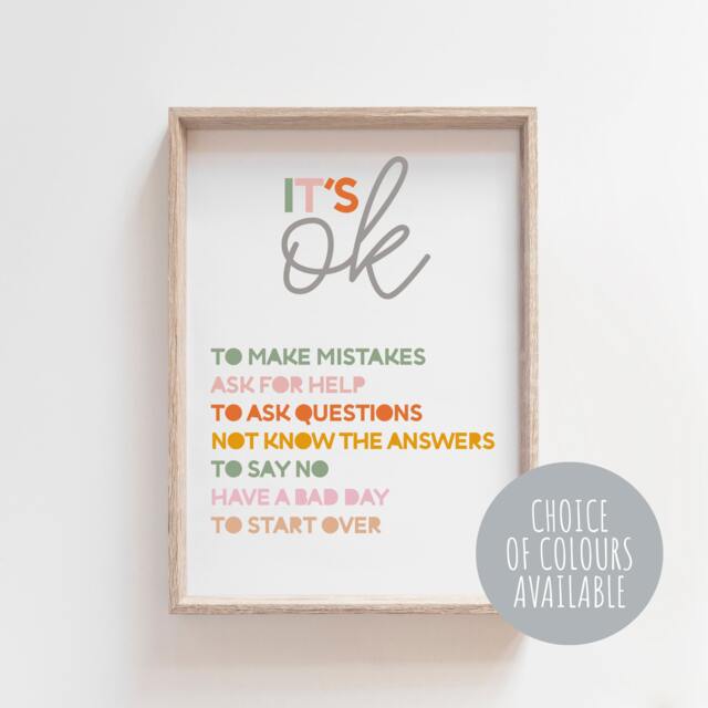Its Ok Not To Be Print, Positive Affirmation Prints, Girls Bedroom Wall Art, Decor, Self Care Kids - image 1