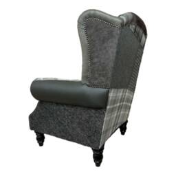 Patchwork Wingback Armchair Queen Anne Style, Solid Wood Legs - thumbnail 4