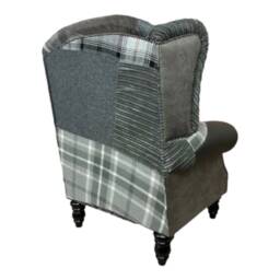 Patchwork Wingback Armchair Queen Anne Style, Solid Wood Legs - thumbnail 3