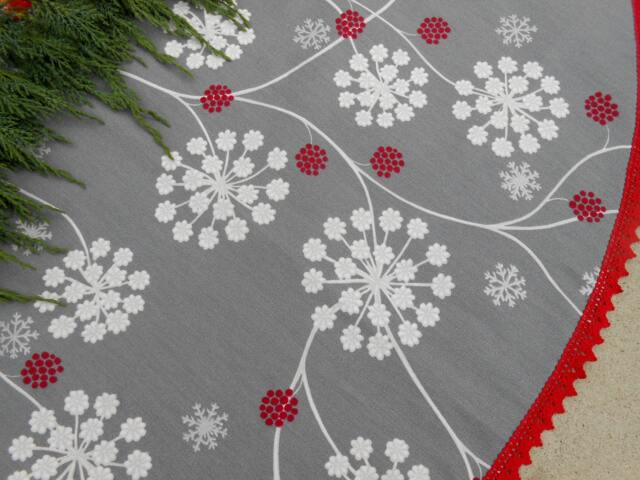 Christmas Tree Skirt Snowflakes Fabric Xmas Holiday Decor Swedish Ornament Snowflake - image 1