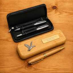British Birds Luxury Wooden Or Leatherette Pen Case With Matching Free Engraving Robin Swallow Barn Owl Gift - thumbnail 1