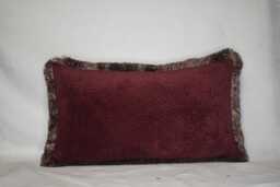 Burgundy Red Textured Solid Velvet Throw Pillow With Gold Fringe For Sofa Chair Or Couch Square - thumbnail 1