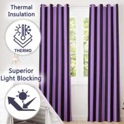 Purple Black Wavy Stripe Abstract Seamless Pattern Readymade Eyelet Ring Top Thermal 100% Blackout Curtains - thumbnail 3
