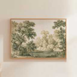 Woodland Lake Poster, Green Nature Print, Botanical Wall Art, Paper - thumbnail 1