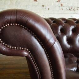 4 Seater Dark Brown Leather Chesterfield Sofa, British Handmade - thumbnail 3