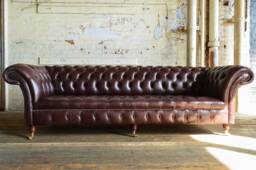 4 Seater Dark Brown Leather Chesterfield Sofa, British Handmade - thumbnail 1