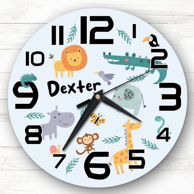 Jungle Safari Animals Boys Girls Nursery Room Custom Gift Personalised Clock - image 1