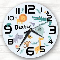 Jungle Safari Animals Boys Girls Nursery Room Custom Gift Personalised Clock - thumbnail 1