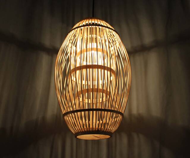 Bamboo Pendant Light Rugby-Shaped Woven Lampshade - image 1