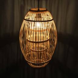 Bamboo Pendant Light Rugby-Shaped Woven Lampshade - thumbnail 2