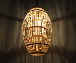 Bamboo Pendant Light Rugby-Shaped Woven Lampshade