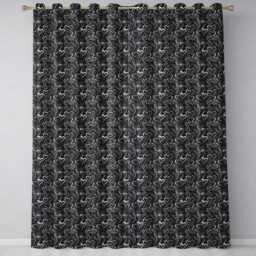 Elegant Black White Swirl Hearts Decorative Seamless Pattern Readymade Eyelet Ring Top Thermal 100% Blackout Curtains - thumbnail 2