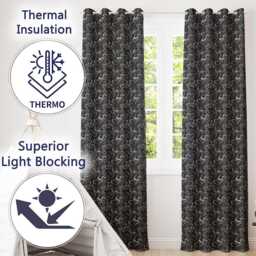 Elegant Black White Swirl Hearts Decorative Seamless Pattern Readymade Eyelet Ring Top Thermal 100% Blackout Curtains - thumbnail 3