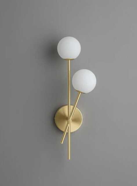 2 Light - Modern Mid-Century Style Raw Brass Bed Side Wall Lamp With Glass Globe Shades Mordern Brushed Sconce - image 1
