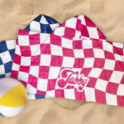 Personalized Kids Hooded Towel Retro Vans Checkerboard, Custom Name - thumbnail 2