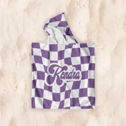 Personalized Kids Hooded Towel Retro Vans Checkerboard, Custom Name - thumbnail 3