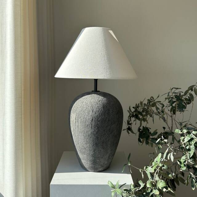 Black Aged Ceramic Table Lamp Big Size Earthenware Unglazed Textured Lamp Off White Lampshade For Bedroom Living Room Entry - image 1
