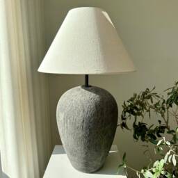 Black Aged Ceramic Table Lamp Big Size Earthenware Unglazed Textured Lamp Off White Lampshade For Bedroom Living Room Entry - thumbnail 2
