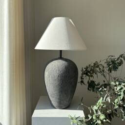 Black Aged Ceramic Table Lamp Big Size Earthenware Unglazed Textured Lamp Off White Lampshade For Bedroom Living Room Entry - thumbnail 1