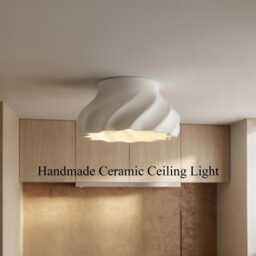 Floral Ceiling Light Fixture, Ceramic Flush Mount Lighting, Wabi-Sabi Design - Naaya Swirl