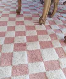 Hand Knotted Wool Rug, Pink Checkered Beni Ourain Style - thumbnail 1