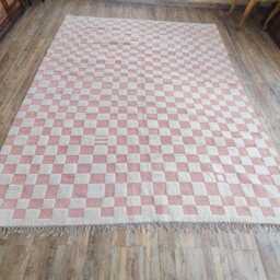 Hand Knotted Wool Rug, Pink Checkered Beni Ourain Style - thumbnail 2
