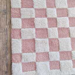 Hand Knotted Wool Rug, Pink Checkered Beni Ourain Style - thumbnail 4