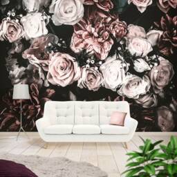 Floral Wallpaper, Dark Floral Wallpaper, Removable Wallpaper, Self Adhesive Wallpaper, Floral Wall Mural, Dark Mural, Peel & Stick Mural, Bouquet - thumbnail 2