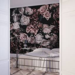 Floral Wallpaper, Dark Floral Wallpaper, Removable Wallpaper, Self Adhesive Wallpaper, Floral Wall Mural, Dark Mural, Peel & Stick Mural, Bouquet - thumbnail 1