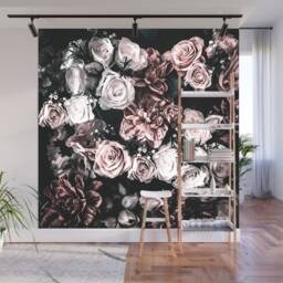 Floral Wallpaper, Dark Floral Wallpaper, Removable Wallpaper, Self Adhesive Wallpaper, Floral Wall Mural, Dark Mural, Peel & Stick Mural, Bouquet - thumbnail 3