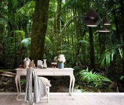 3D Forest Wallpaper Mural, Tropical Green Leaf Wall Decor, Peel & Stick - thumbnail 1