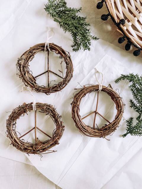 Peace Sign Christmas Ornament - Wreath Neutral Hippie Boho Style Xmas Tree Decor & Fringe - image 1