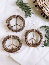 Peace Sign Christmas Ornament - Wreath Neutral Hippie Boho Style Xmas Tree Decor & Fringe - thumbnail 1