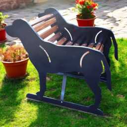 Hand-Crafted Labrador Retriever Garden Bench Metal & Wood Outdoor Seating - Personalised Option - thumbnail 2
