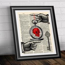 steampunk Red Skull Watch Art Print Gothic Dictionary Book Page - thumbnail 2