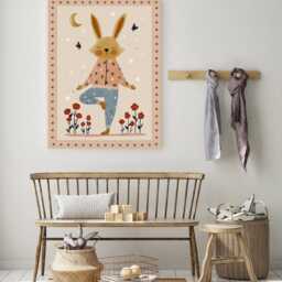Yoga Nursery Wall Art, Retro Kids Decor Quote, Art Genre Neutral, Baby Illustration Print, Bunny Rabbit - thumbnail 3