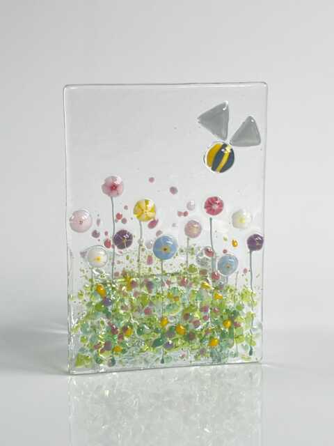 Fused Glass Flowers & Bee Tealight Holder Handmade Candle Gift - image 1