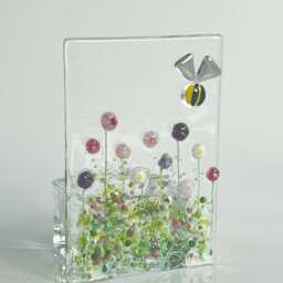 Fused Glass Flowers & Bee Tealight Holder Handmade Candle Gift - thumbnail 2