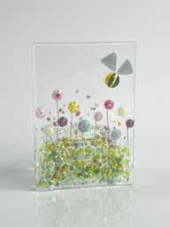 Fused Glass Flowers & Bee Tealight Holder Handmade Candle Gift - thumbnail 1
