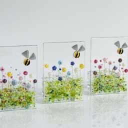 Fused Glass Flowers & Bee Tealight Holder Handmade Candle Gift - thumbnail 4