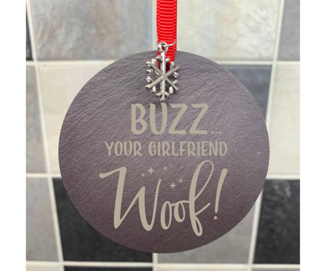 Home Alone Quote Buzz Your Girlfriend Woof Christmas Tree Bauble Decorations Natural Slate - image 1
