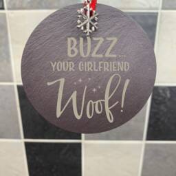 Home Alone Quote Buzz Your Girlfriend Woof Christmas Tree Bauble Decorations Natural Slate - thumbnail 2