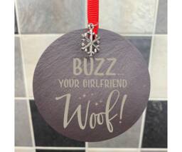 Home Alone Quote Buzz Your Girlfriend Woof Christmas Tree Bauble Decorations Natural Slate - thumbnail 1