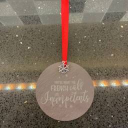 Home Alone Quote Buzz Your Girlfriend Woof Christmas Tree Bauble Decorations Natural Slate - thumbnail 3