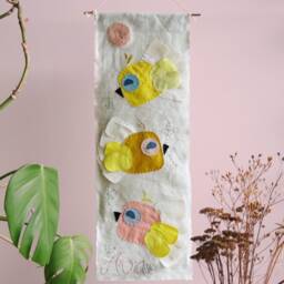 Decorative Linen Wall Hanging For Children's Or Baby's Room With Animal Bird Pattern, Natural Fibers, Handmade - thumbnail 2